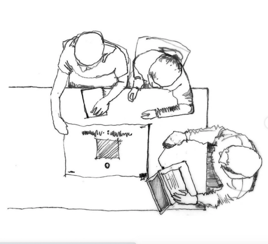 Sketch of architects around a table