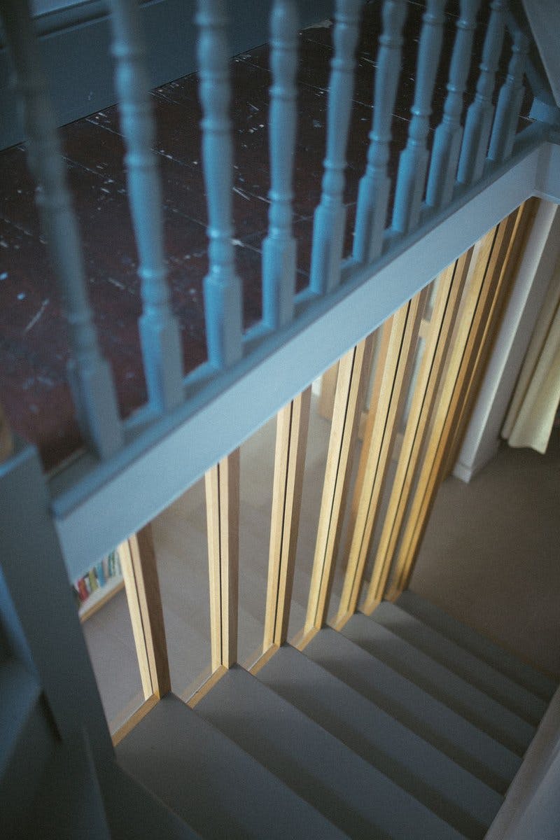 New timber staircase connecting to the original house