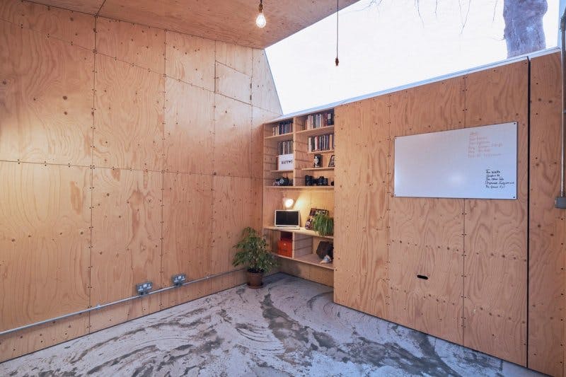 Garden studio interior with storage