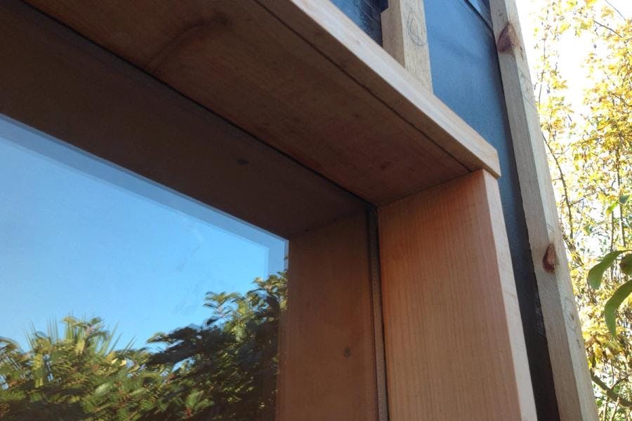 External timber window reveal and window