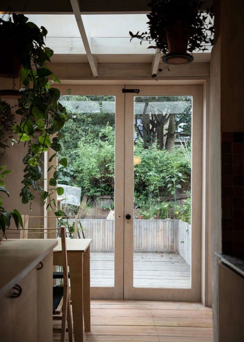 Kitchen extension with French doors leading to garden